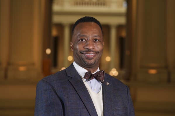 Georgia state Rep. Derrick Jackson poses for a portrait at the capitol on Tuesday, Nov. 16, 2021, in Atlanta. (AP Photo/Brynn Anderson, File)