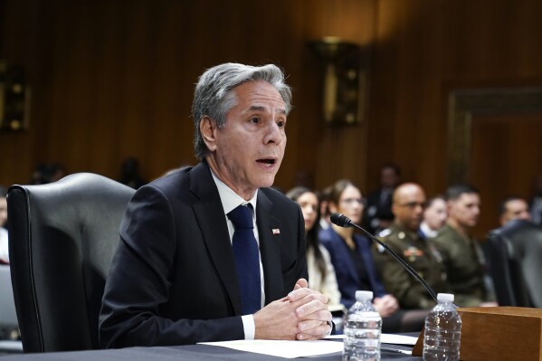 Secretary of State Antony Blinken tells the Senate Appropriations Committee that the United States should immediately send aid to Israel and Ukraine, at the Capitol in Washington, Tuesday, Oct. 31, 2023. (AP Photo/J. Scott Applewhite)