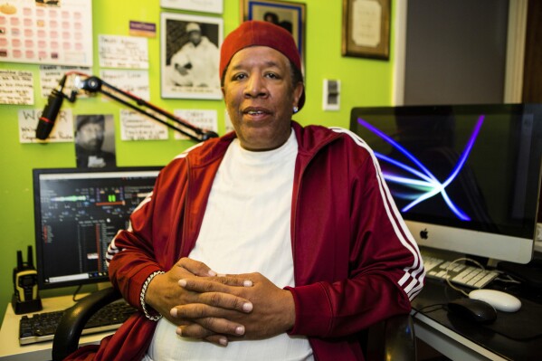 Willie Perry, known as DJ Casper, poses for a photo, Tuesday, Oct. 29, 2019 in Chicago. Willie Perry Jr., a Chicago disc jockey known as “DJ Casper” and creator of the iconic “Cha Cha Slide” dance, has died. He was 58. Perry was diagnosed with cancer in 2016, and his wife confirmed his death Monday, Aug. 7, 2023 in a statement to WLS-TV. (James Foster/Chicago Sun-Times via AP)