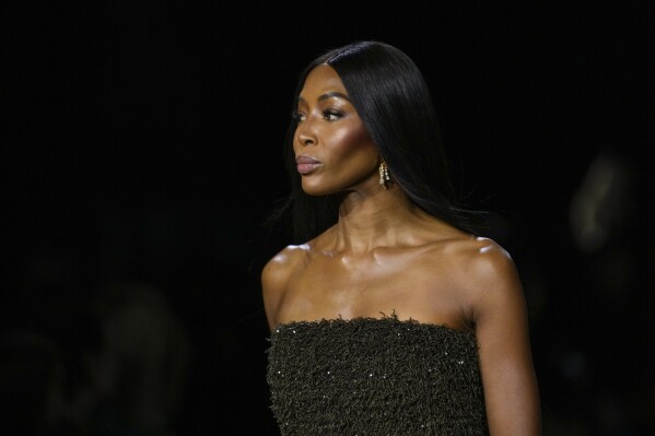 Naomi Campbell wears a creation for the Burberry Winter 2024 fashion show on Monday, Feb. 19, 2024 in London. (Photo by Scott A Garfitt/Invision/AP)