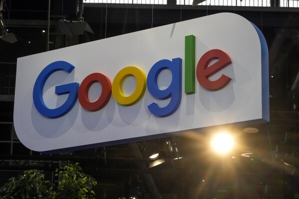 FILE - The Google logo is photographed at the Vivatech show in Paris, on June 15, 2023. Japan’s antitrust watchdog said Monday, April 22, 2024, that U.S. search giant Google must fix its advertising search restrictions affecting Yahoo in Japan. (AP Photo/Michel Euler, File)