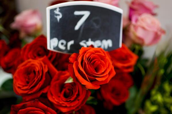 Rose stems for sale at a shopping center in Sydney, Australia, Wednesday, July 27, 2022. The Australian Bureau of Statistics said on Wednesday inflation in the year through June was 6.1%, up from 5.1% in the year through March. Inflation only rose by 3.5% during the last calendar year. (AP Photo/Mark Baker)