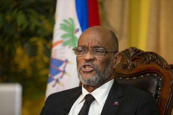 Haiti's Prime Minister Ariel Henry speaks during an interview with the Associated Press at his private residence in Port-au-Prince, Tuesday, Sept. 28, 2021. (AP Photo / Joseph Odelyn)