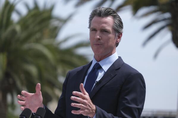 FILE - In this June 15, 2021, file photo California Gov. Gavin Newsom talks during a news conference at Universal Studios in Universal City, Calif. California on Saturday released a list of 41 people who filed the required paperwork to run in the Sept. 14 recall election that could remove Newsom from office. (AP Photo/Ringo H.W. Chiu, File)