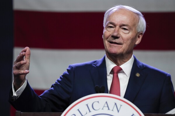 FILE - Republican presidential candidate former Arkansas Gov. Asa Hutchinson speaks in Des Moines, Iowa, July 28, 2023. Hutchinson is dropping out of the race for the Republican presidential nomination after finishing sixth in Iowa's leadoff caucuses. The former Arkansas governor said Tuesday, Jan. 16, 2024, that his poor performance in Iowa showed him that he has no path to the Republican nomination. (AP Photo/Charlie Neibergall, File)