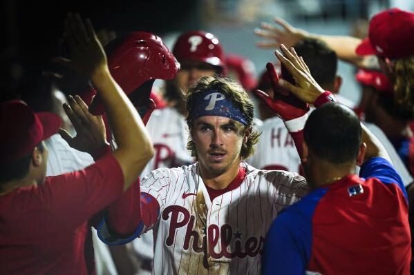 Philadelphia Phillies - Bryson Stott celebrating his hit that won