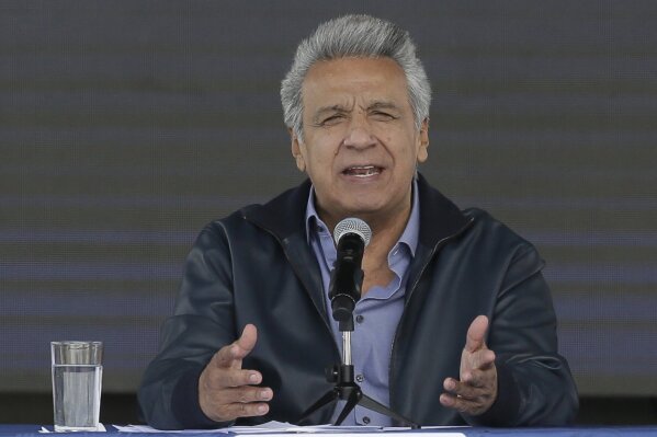 
              Ecuador's President Lenin Moreno speaks during the inauguration of the "Agua Para Todos" or "Water for Everyone" government program, in Latacunga, Ecuador, Thursday, April 11, 2019.  Moreno said in a video posted on Twitter Thursday that he revoked the political asylum for Wikileaks founder Julian Assange due to “repeated violations to international conventions and daily-life protocols.” (AP Photo/Dolores Ochoa)
            