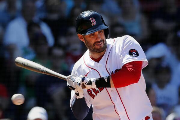 FILE -Boston Red Sox's J.D. Martinez plays against the Baltimore Orioles during the fifth inning of a baseball game, Sunday, May 29, 2022, in Boston. The Los Angeles Dodgers and designated hitter J.D. Martinez agreed to a $10 million, one-year contract on Saturday, Dec. 17, 2022 according to a person familiar with the negotiations.(AP Photo/Michael Dwyer, File)
