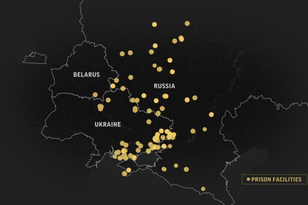AP map built on data from former captives, the Ukrainian Media Initiative for Human Rights, and the Russian human rights group Gulagu.net. (AP Map/Marshall Ritzel)