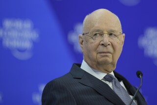 Klaus Schwab, chairman of the World Economic Forum, attends the opening of the Annual Meeting of World Economic Forum in Davos, Switzerland, Tuesday, Jan. 16, 2024. Social media users are falsely claiming that Schwab was recently hospitalized and might be dead. (AP Photo/Markus Schreiber)