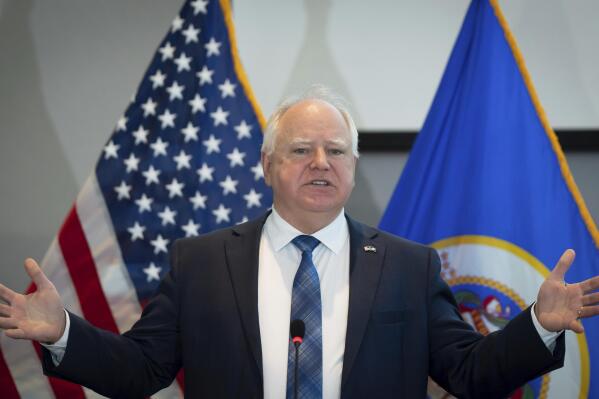 Gov. Tim Walz unveiled his budget for the next two years on Tuesday, Jan. 24, 2023, in St. Paul, Minn. (Glen Stubbe/Star Tribune via AP)