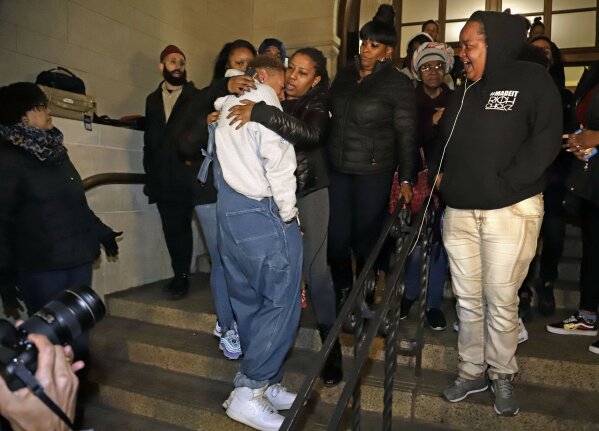 
              Supporters of Antwon Rose II, stand on the steps of Allegheny County Courthouse after hearing the verdict of not guilty on all charges for Michael Rosfeld, a former police officer in East Pittsburgh, Pa., Friday, March 22, 2019. Rosfeld was charged with homicide in the fatal shooting of Antwon Rose II as he fled during a traffic stop on June 19, 2018. (AP Photo/Gene J. Puskar)
            