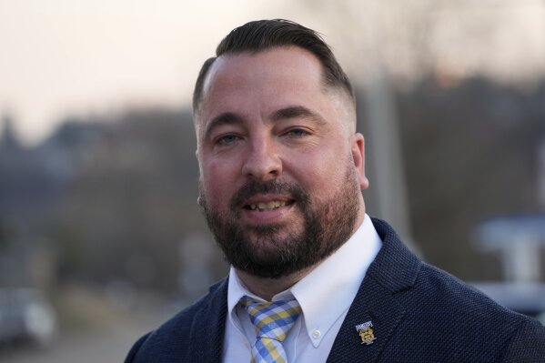 Democrat Dan Goughnour attends a fund raiser in McKeesport, Pa., Thursday, March 13, 2025. (AP Photo/Gene J. Puskar)