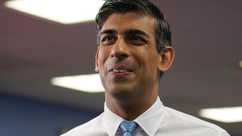 FILE - Britain's Prime Minister Rishi Sunak answers to reporters after meeting students at a school in London, on July 17, 2023. The U.K. is holding three special elections for House of Commons seats on Thursday, July 20, part of the still-rippling shockwaves from the turbulent term of ex-leader Boris Johnson. (AP Photo/Alberto Pezzali, Pool, File)