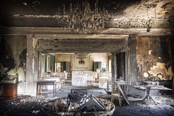 This image provided by Commonwealth Media Services shows damage after a fire at the Pennsylvania governor’s mansion while Democratic Gov. Josh Shapiro and his family slept inside on Sunday, April 13, 2025, in Harrisburg, Pa. (Commonwealth Media Services via AP)