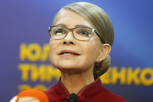 FILE - Former Ukrainian Prime Minister Yulia Tymoshenko speaks during her press conference in Kiev, Ukraine, Monday, April 2, 2019. Russia has put former Ukrainian Prime Minister Yulia Tymoshenko on its wanted list, Russian state media reported on Saturday, June 8, 2024, citing the Interior Ministry’s database. (AP Photo/Efrem Lukatsky, file)