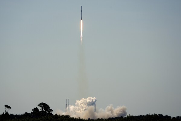 A SpaceX Falcon 9 rocket, with the European Space Agency Euclid space telescope, lifts off from pad 40 at the Cape Canaveral Space Force Station in Cape Canaveral, Fla., Saturday, July 1, 2023. The Euclid mission is designed to explore the evolution of the dark universe. (AP Photo/John Raoux)