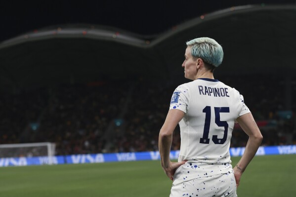 United States' Megan Rapinoe stands in the corner during the Women's World Cup round of 16 soccer match between Sweden and the United States in Melbourne, Australia, Sunday, Aug. 6, 2023. (AP Photo/Hamish Blair)
