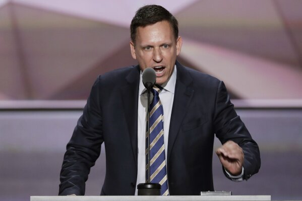 FILE - In this July 21, 2016, file photo, entrepreneur Peter Thiel speaks during the final day of the Republican National Convention in Cleveland. The Silicon Valley data-mining firm Palantir Technologies says it has confidentially filed to go public, setting up what could be the biggest public stock offering of a technology company since Uber’s debut in 2019. (AP Photo/J. Scott Applewhite, File)