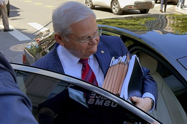 U.S. Sen. Bob Menendez, D-N.J., leaves federal court docket following the day's complaints in his bribery trial, Friday, June 28, 2024, in Novel York. (AP Listing/Larry Neumeister)