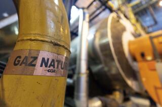 FILE - A sticker reads "natural gas" on a pipe at the French company R-CUA plant, in Strasbourg, eastern France, Oct. 7, 2022. The head of the International Energy Agency said Thursday, Nov. 24, 2022 that Europe should be able to cope with the natural gas supply crunch in the coming months thanks to considerable reserves but warned that the continent could face a bigger energy crisis next winter. (AP Photo/Jean-Francois Badias, File)