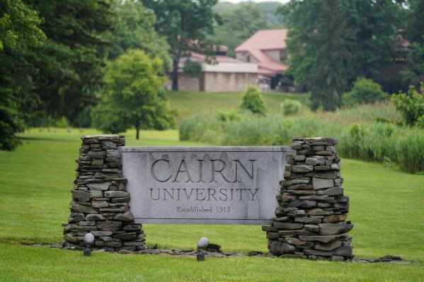 A sign for Cairn University is displayed at the campus in Langhorne, Pa., Friday, June 4, 2021. The Christian university outside of Philadelphia has shuttered its highly-regarded social work degree program partly because university officials said the national accrediting agency was attempting to impose values regarding sexuality and gender that did not align with the university's religious mission. (AP Photo/Matt Rourke)