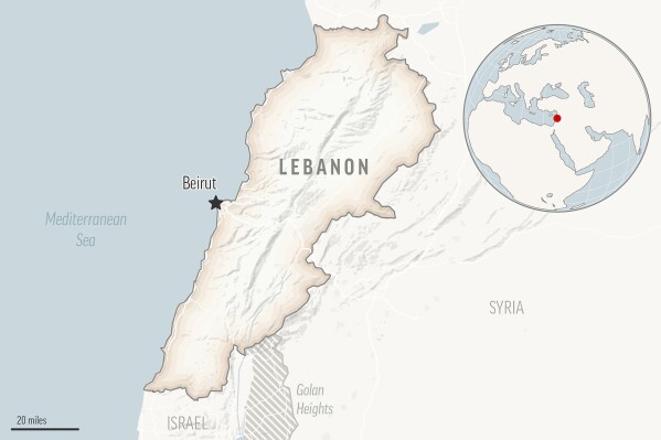 This is a locator map for Lebanon with its capital, Beirut. (AP Photo)
