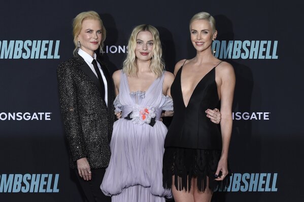 Nicole Kidman, from left, Margot Robbie, and Charlize Theron attend the premiere of "Bombshell" at Regency Village Theatre on Tuesday, Dec. 10, 2019, in Los Angeles. (Photo by Jordan Strauss/Invision/AP)