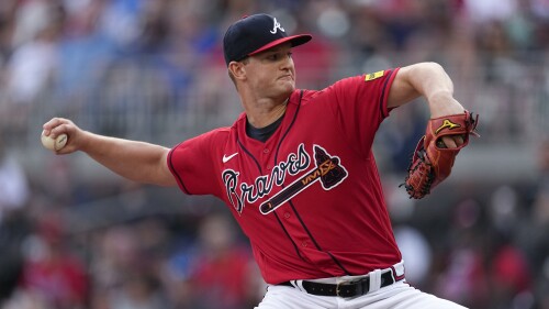 Atlanta Braves starting pitcher Michael Soroka works against the Miami Marlins during the first inning of a baseball game Friday, June 30, 2023, in Atlanta. (AP Photo/John Bazemore)