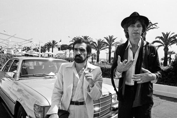 FILE - Martin Scorsese, left, and Robbie Robertson before they presented the film "Last Waltz," at the 31st Cannes International Film Festival. When Martin Scorsese premieres his latest film, "Killers of the Flower Moon," at the Cannes Film Festival on May 20th, it will return Scorsese to a festival where he remains a part of its fabled history. (AP Photo, File)