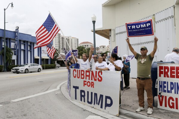 Cuban-Americans chant pro-Trump slogans as they show their support for Republican presidential candidate Donald Trump in Miami on Oct. 28, 2016. (AP Photo/Alan Diaz, File)