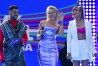 FILE - TV presenter and actress Anastasia Ivleeva, center, perform during VK Festival in Moscow, Russia, on July 15, 2023. A Moscow court on Thursday imposed a 50,000-ruble ($560) fine for discrediting the military on Anastasia Ivleeva, a TV presenter and actress whose party for scantily clad guests sparked an explosion of public indignation in the increasingly traditionalist country. (AP Photo, File)