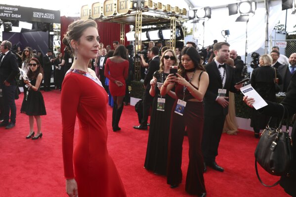 
              Alison Brie arrives at the 24th annual Screen Actors Guild Awards at the Shrine Auditorium & Expo Hall on Sunday, Jan. 21, 2018, in Los Angeles. (Photo by Matt Sayles/Invision/AP)
            
