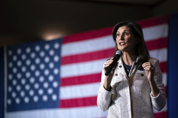 Republican presidential candidate former UN Ambassador Nikki Haley speaks during a campaign event at The North Charleston Coliseum, Wednesday, Jan. 24, 2024, in North Charleston, S.C. (AP Photo/Sean Rayford)