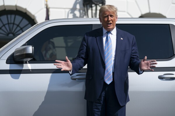 President Donald Trump talks about the Endurance electric pickup truck at the White House, Sept. 28, 2020, in Washington.