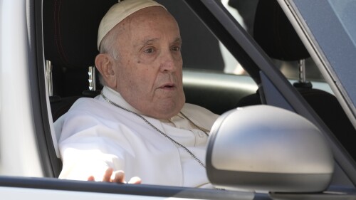 FILE - Pope Francis arrives at the Vatican, on June 16, 2023, nine days after undergoing abdominal surgery. Pope Francis said Thursday June 22, 2023 he was short of breath and still feeling the effects of anesthesia from abdominal surgery two weeks ago. (AP Photo/Andrew Medichini, File)