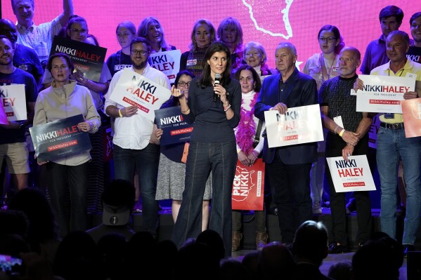 Republican presidential candidate former UN Ambassador Nikki Haley makes comments at a campaign event in Forth Worth, Texas, Monday, March 4, 2024. (AP Photo/Tony Gutierrez)