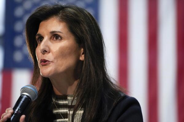 FILE - Republican presidential candidate Nikki Haley speaks to voters at a town hall campaign event, Monday, Feb. 20, 2023, in Urbandale, Iowa. (AP Photo/Charlie Neibergall, File)