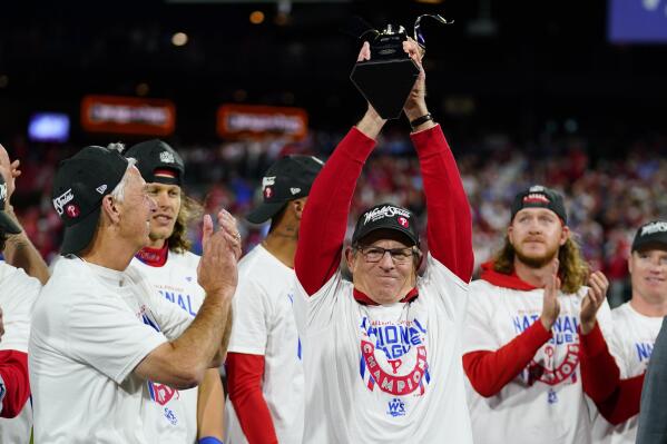 Philadelphia Phillies showing off National League champions trophy 