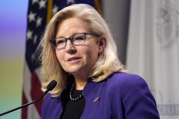 FILE - Rep. Liz Cheney, R-Wyo., speaks during the Nackey S. Loeb School of Communications' 18th First Amendment Awards at the NH Institute of Politics at Saint Anselm College in Manchester, N.H., on Nov. 9, 2021. More than two years before the next presidential election, a shadow primary has begun to take shape among no fewer than three fierce Republican critics of former President Donald Trump to determine who is best positioned to occupy the anti-Trump lane in what could be a crowded 2024 presidential field. (AP Photo/Mary Schwalm, File)