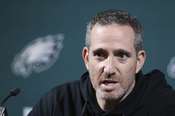 Philadelphia Eagles executive vice president and general manager Howie Roseman speaks during a news conference at the team's NFL football training facility in Philadelphia, Tuesday, April 15, 2025. (AP Photo/Matt Rourke)