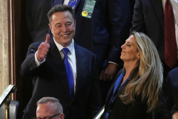 Elon Musk arrives before President Donald Trump addresses a joint session of Congress in the House chamber at the U.S. Capitol in Washington, Tuesday, March 4, 2025. (AP Photo/Julia Demaree Nikhinson)