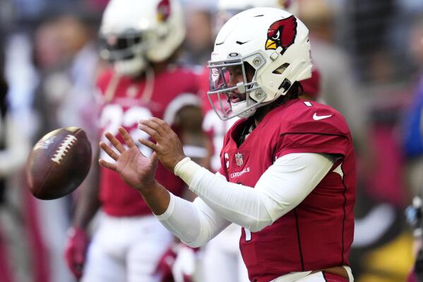 Arizona Cardinals quarterback Kyler Murray warms up prior to an NFL football game against the Los Angeles Chargers, Sunday, Nov. 27, 2022, in Glendale, Ariz. (AP Photo/Ross D. Franklin)