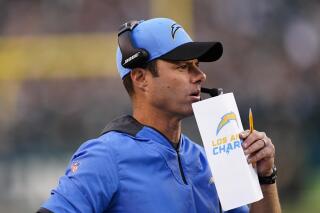 Los Angeles Chargers head coach Brandon Staley watches action during the first half of an NFL football game against the Philadelphia Eagles on Sunday, Nov. 7, 2021, in Philadelphia. (AP Photo/Matt Rourke)