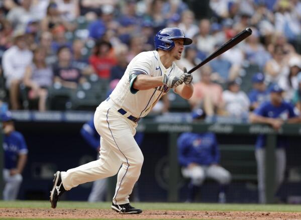 Randal Grichuk takes a homer away from Corey Seager 