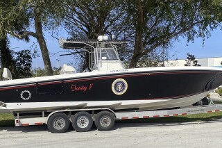 FILE - This photo provided by the George & Barbara Bush Foundation shows a speedboat owned by former President George H.W. Bush that was auctioned Thursday, Feb. 15, 2024, in Houston. The 38-foot (11.5-meter) “Fidelity V” was auctioned for $435,000 during the George and Barbara Bush Foundation’s 2024 Presidential Salute benefiting the George H.W. Bush Presidential Library and Museum, and The Bush School of Government and Public Service at Texas A&M University, a spokesperson said. (George & Barbara Bush Foundation via AP)