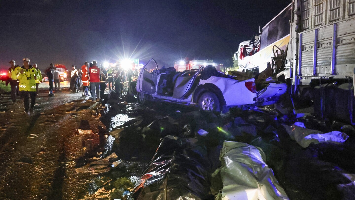 A bus crashes into vehicles in southern Turkey, leaving 10 dead and 39 injured
