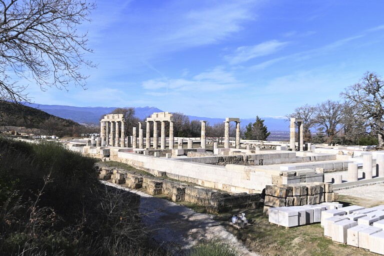 The Palace of Aigai, built more than 2,300 years ago during the reign of Alexander the Great's father, is seen after it fully reopened in ancient Aigai, some 65 kilometers (40 miles) southwest of the port city of Thessaloniki, northern Greece, on Friday, Jan. 5, 2024. It was the largest building of classical Greece: The palace where Alexander the Great was proclaimed king before he launched a conquest that took him as far as modern-day Afghanistan. (AP Photo/Giannis Papanikos)