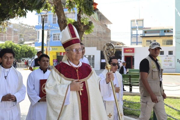 In this Photo Releaased by the Diocese of Chulucanas, bishop Robert Prevost Leads Anniversary Celebration of the Diocese in Chulucanas, Peru, Monday, Aug. 12, 2024. (diocese of chulucanas via AP)