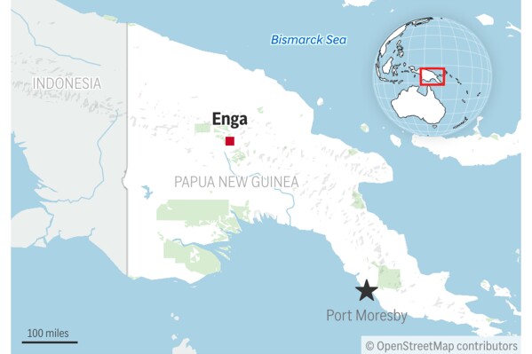This is a locator map for Enga with its capital, Port Morseby. (AP Photo)
